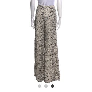 Reformation tan/cream/black snakeskin detail 100% silk elastic waist flowy pants